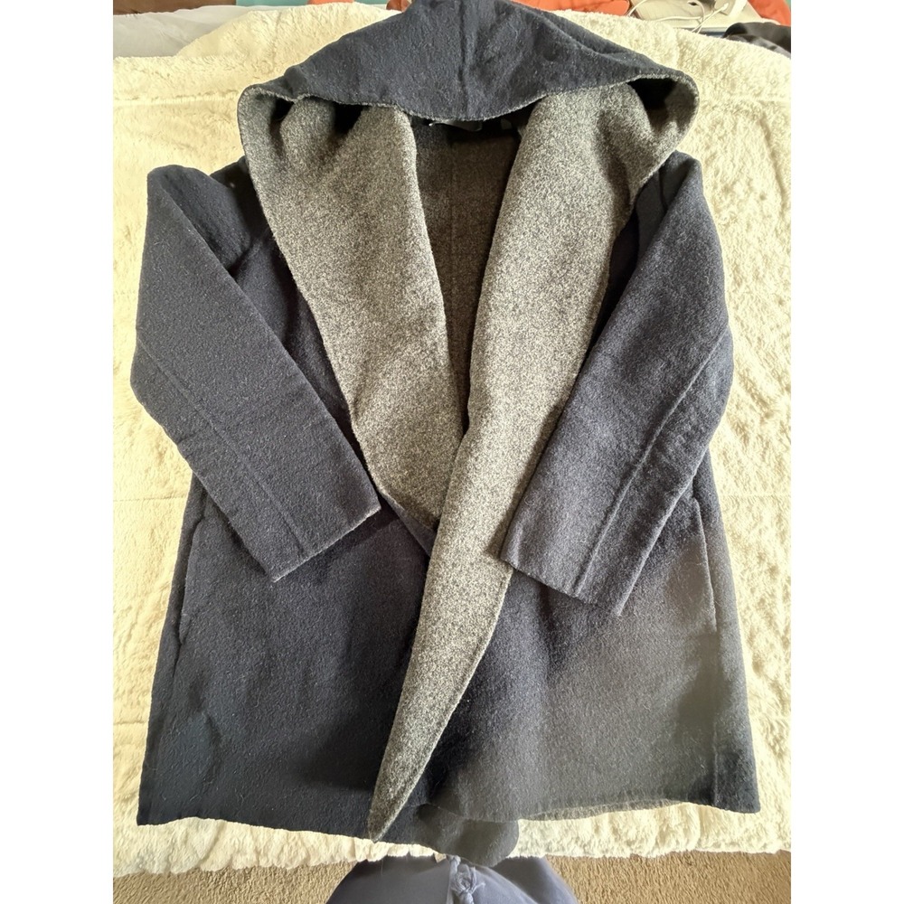 Vince Hooded Wool Open Front Gray Mid-Length Lined Jacket Long Sleeve Size S‎